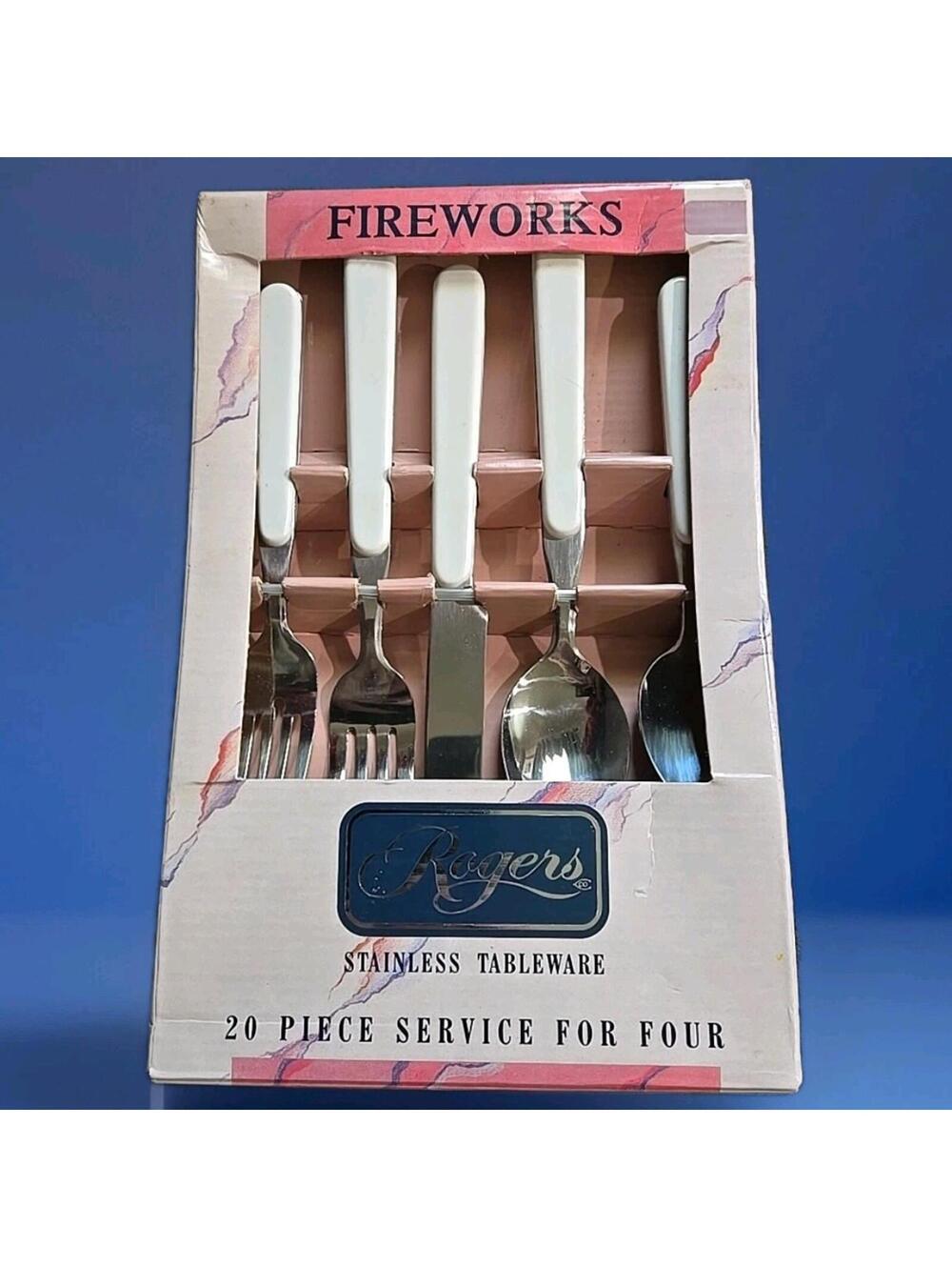 Rogers Fireworks White Stainless 20 Piece Service for 4 Tableware Flatware Vtg